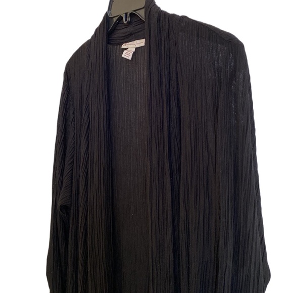🖤 Ultra Lightweight Long (31”) 3/4 Ruched Sleeve Open Summer Cardigan, Plus 2X - Picture 4 of 15